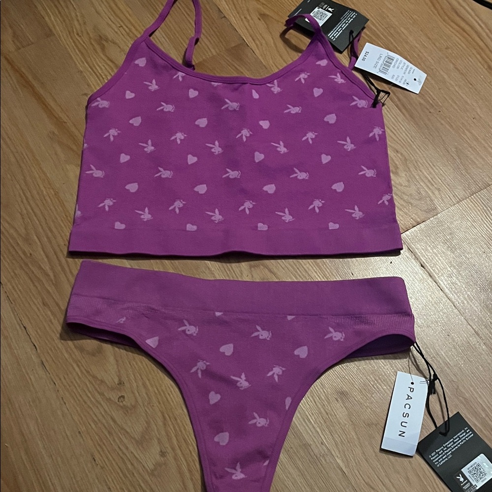 PacSun Pink Heart and Bird Print Intimates Set